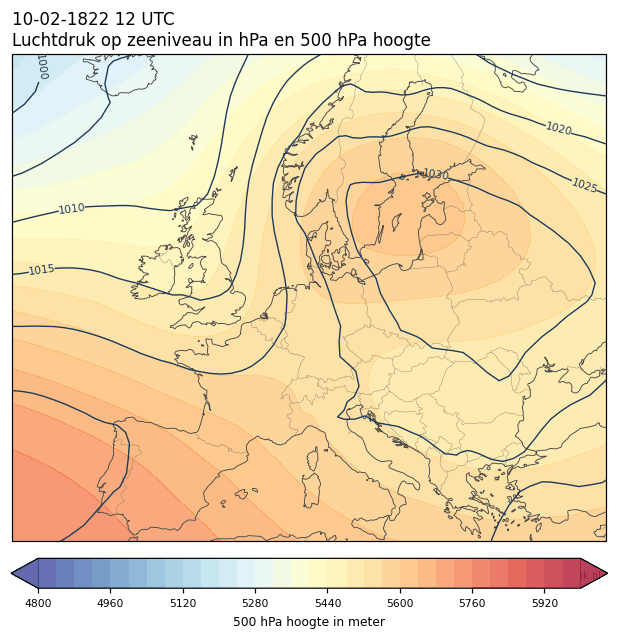 Weerkaart van 10 februari 1822 om 12 UTC