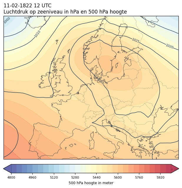 Weerkaart van 11 februari 1822 om 12 UTC