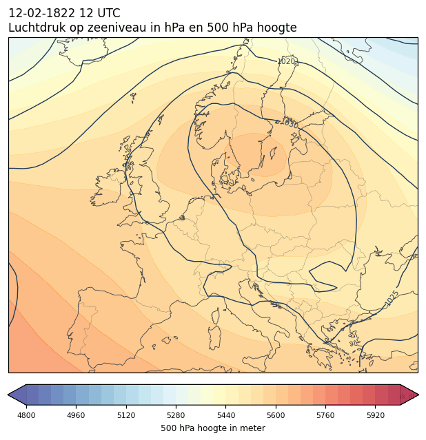 Weerkaart van 12 februari 1822 om 12 UTC