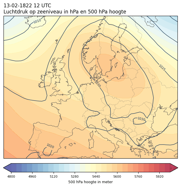 Weerkaart van 13 februari 1822 om 12 UTC