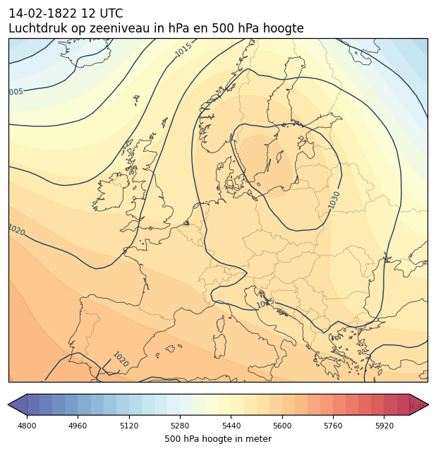 Weerkaart van 14 februari 1822 om 12 UTC
