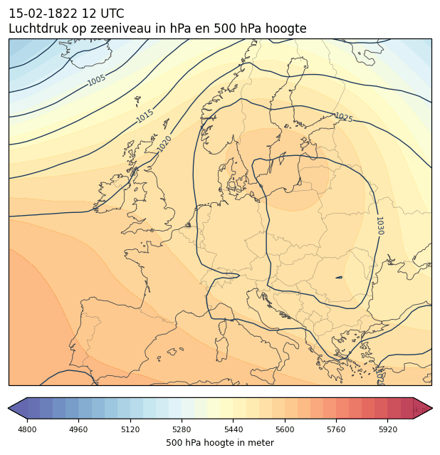 Weerkaart van 15 februari 1822 om 12 UTC