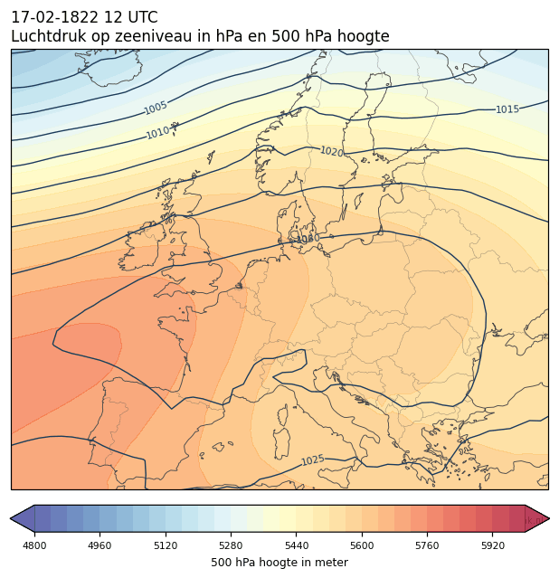 Weerkaart van 17 februari 1822 om 12 UTC