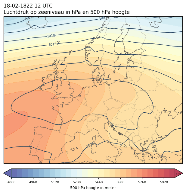 Weerkaart van 18 februari 1822 om 12 UTC