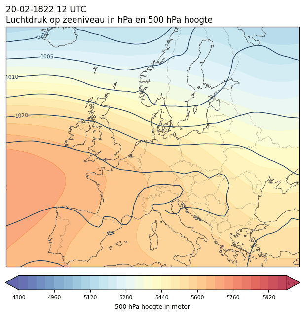 Weerkaart van 20 februari 1822 om 12 UTC