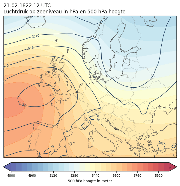 Weerkaart van 21 februari 1822 om 12 UTC