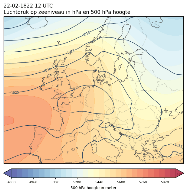 Weerkaart van 22 februari 1822 om 12 UTC