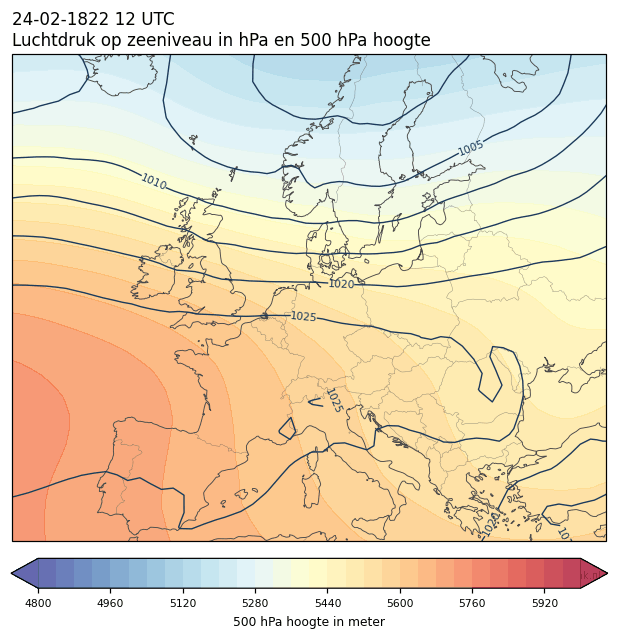 Weerkaart van 24 februari 1822 om 12 UTC