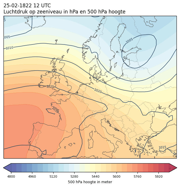 Weerkaart van 25 februari 1822 om 12 UTC