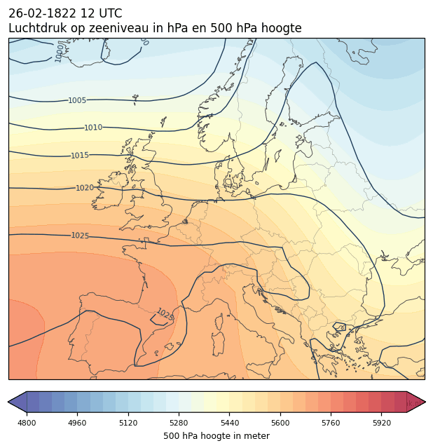 Weerkaart van 26 februari 1822 om 12 UTC