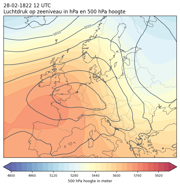 Weerkaart van 28 februari 1822 om 12 UTC