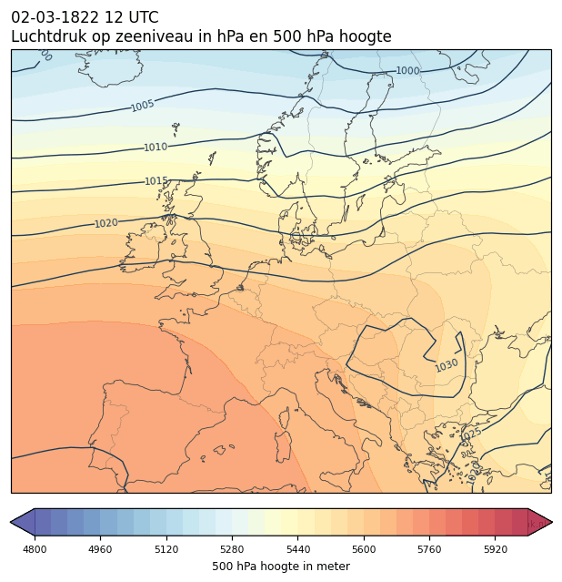 Weerkaart van 2 maart 1822 om 12 UTC