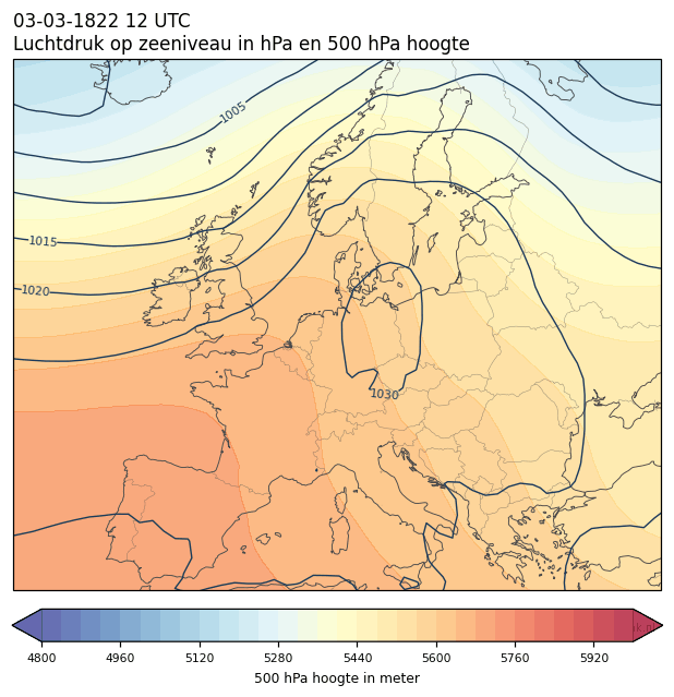 Weerkaart van 3 maart 1822 om 12 UTC