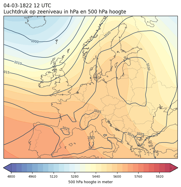 Weerkaart van 4 maart 1822 om 12 UTC