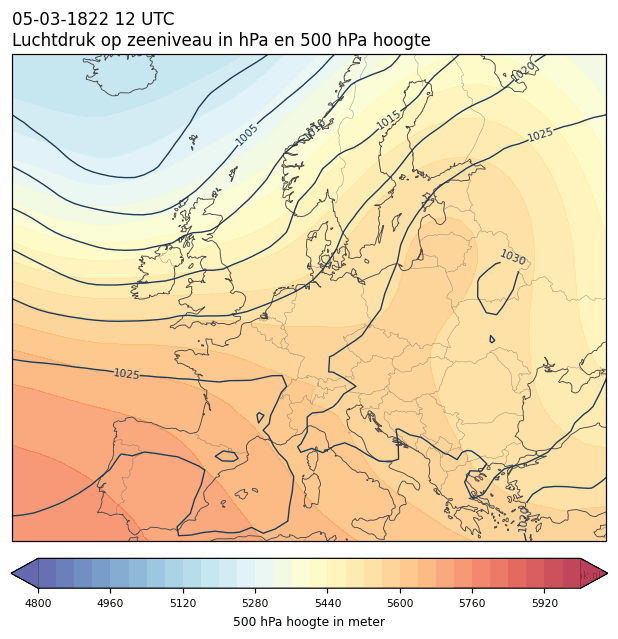 Weerkaart van 5 maart 1822 om 12 UTC