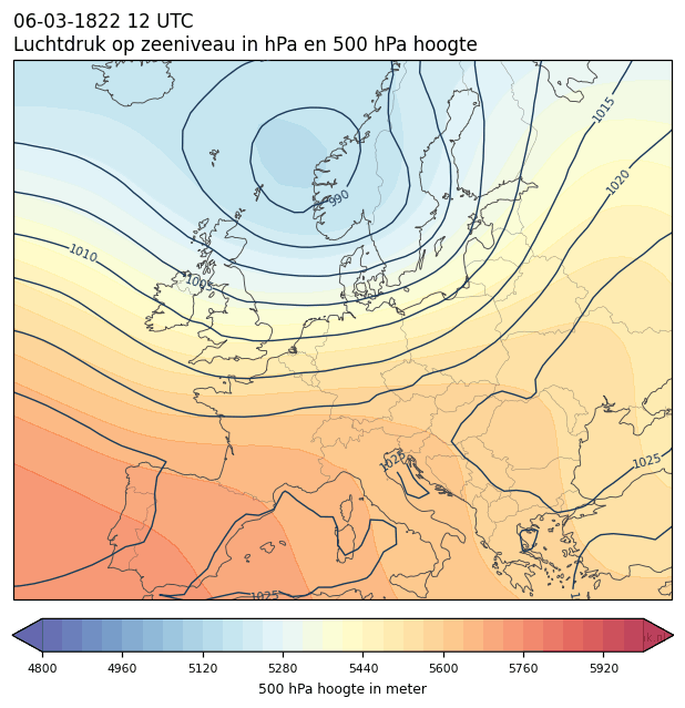 Weerkaart van 6 maart 1822 om 12 UTC