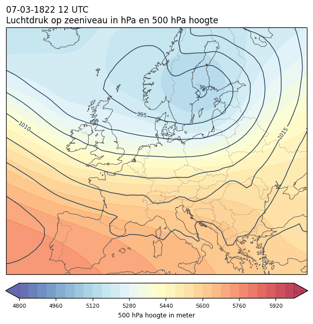 Weerkaart van 7 maart 1822 om 12 UTC