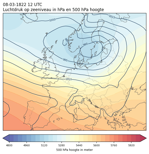 Weerkaart van 8 maart 1822 om 12 UTC