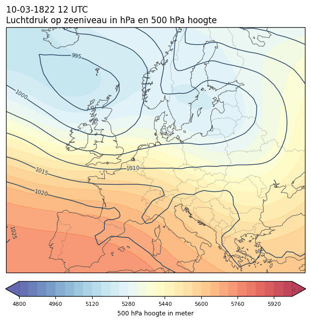 Weerkaart van 10 maart 1822 om 12 UTC