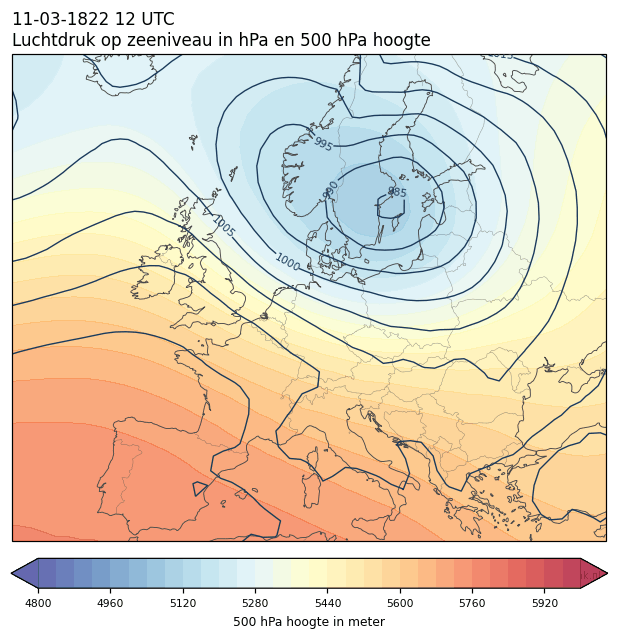 Weerkaart van 11 maart 1822 om 12 UTC