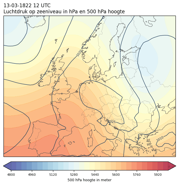 Weerkaart van 13 maart 1822 om 12 UTC
