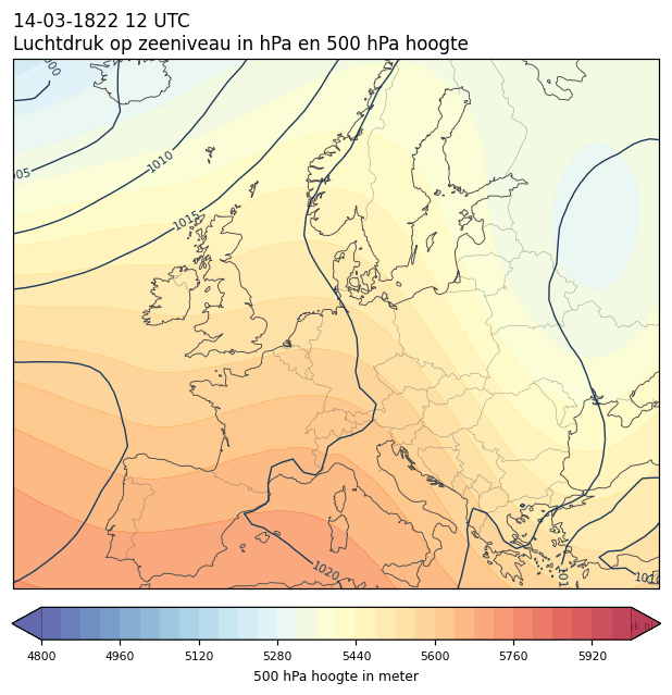 Weerkaart van 14 maart 1822 om 12 UTC