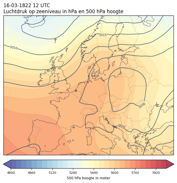 Weerkaart van 16 maart 1822 om 12 UTC