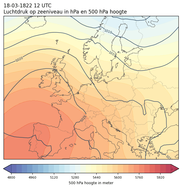 Weerkaart van 18 maart 1822 om 12 UTC