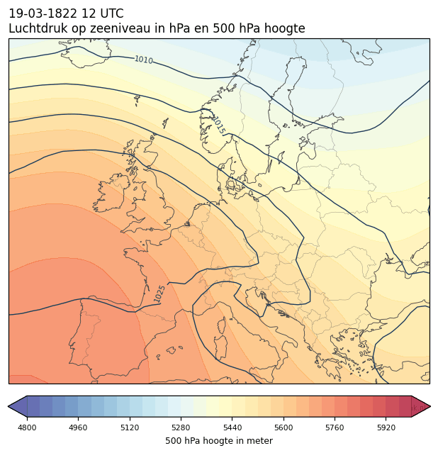 Weerkaart van 19 maart 1822 om 12 UTC