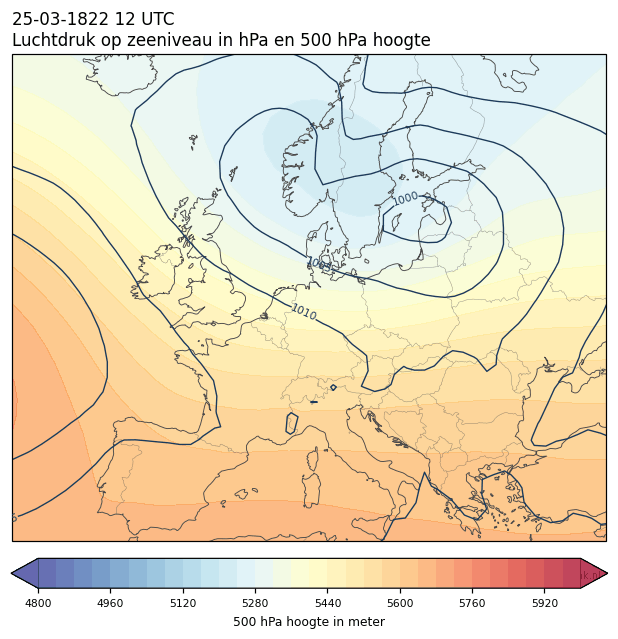 Weerkaart van 25 maart 1822 om 12 UTC