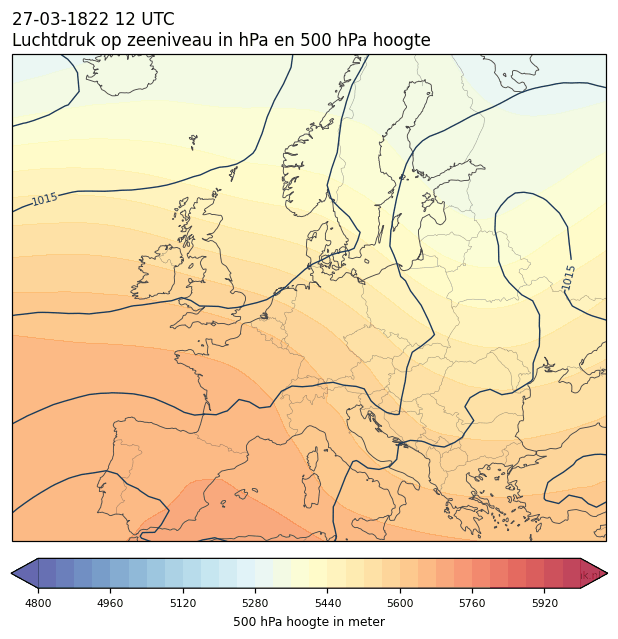 Weerkaart van 27 maart 1822 om 12 UTC