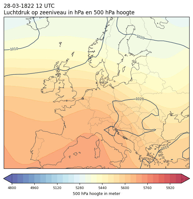 Weerkaart van 28 maart 1822 om 12 UTC