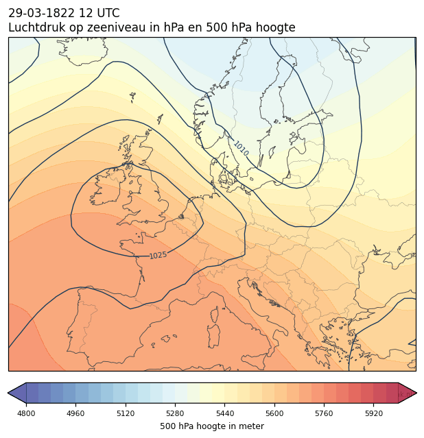 Weerkaart van 29 maart 1822 om 12 UTC
