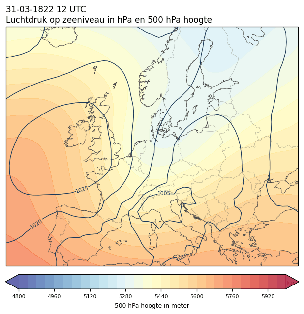 Weerkaart van 31 maart 1822 om 12 UTC