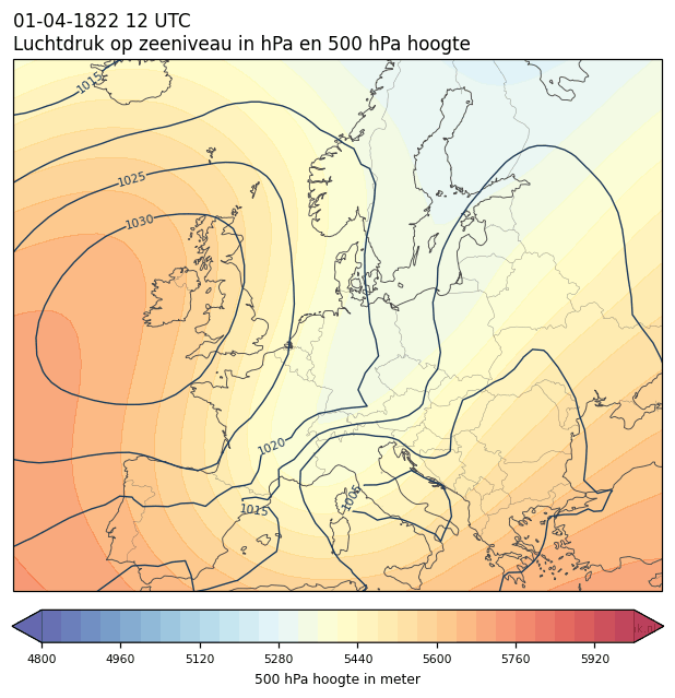 Weerkaart van 1 april 1822 om 12 UTC