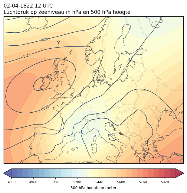 Weerkaart van 2 april 1822 om 12 UTC