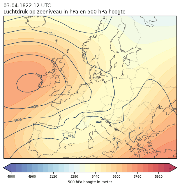 Weerkaart van 3 april 1822 om 12 UTC