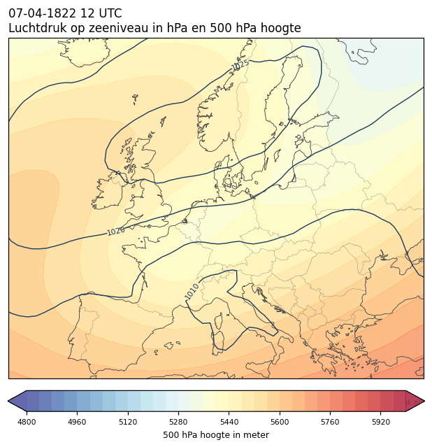 Weerkaart van 7 april 1822 om 12 UTC
