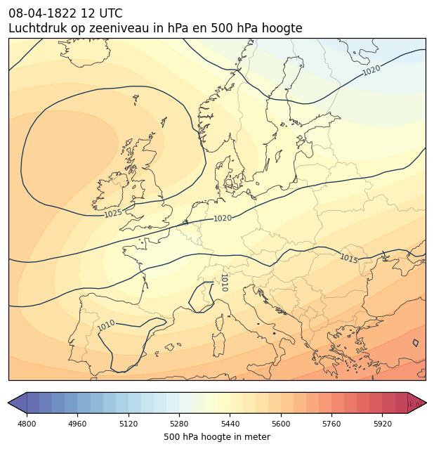 Weerkaart van 8 april 1822 om 12 UTC