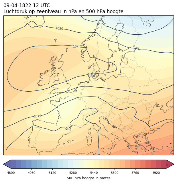 Weerkaart van 9 april 1822 om 12 UTC
