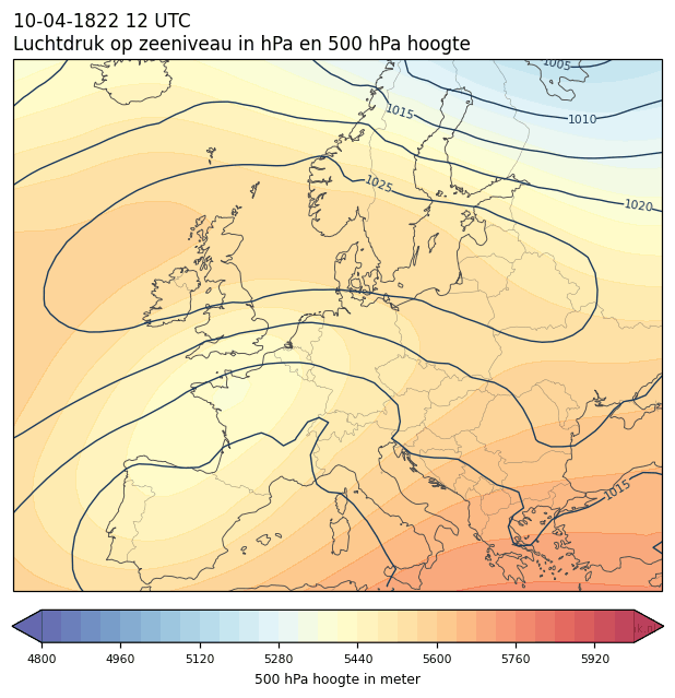 Weerkaart van 10 april 1822 om 12 UTC