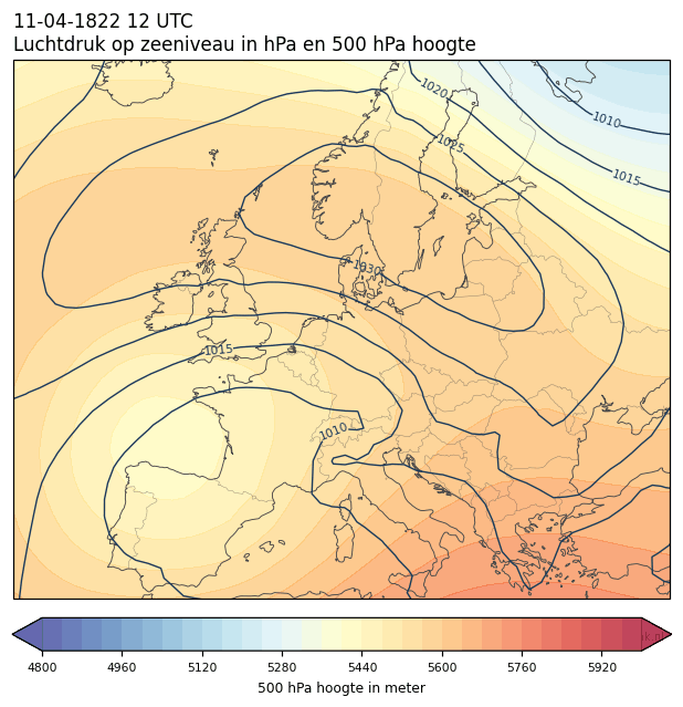 Weerkaart van 11 april 1822 om 12 UTC