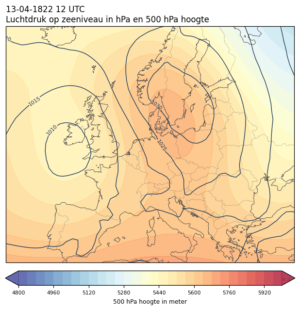 Weerkaart van 13 april 1822 om 12 UTC