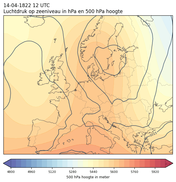 Weerkaart van 14 april 1822 om 12 UTC