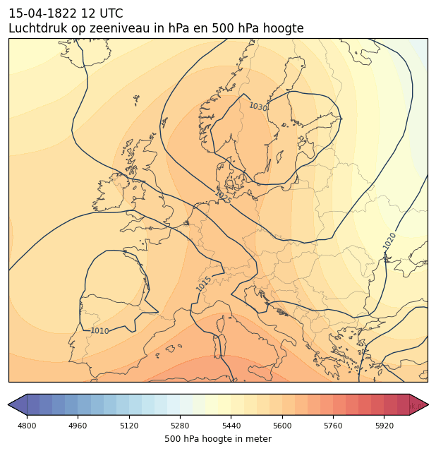 Weerkaart van 15 april 1822 om 12 UTC