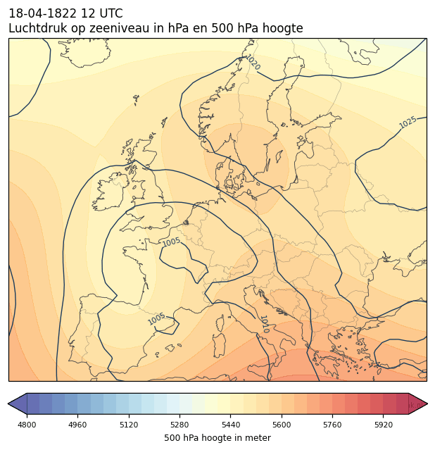 Weerkaart van 18 april 1822 om 12 UTC