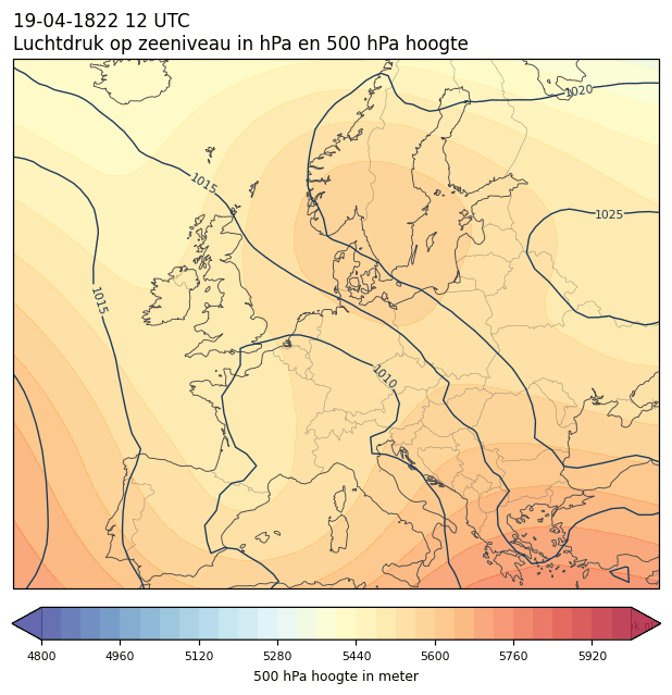 Weerkaart van 19 april 1822 om 12 UTC
