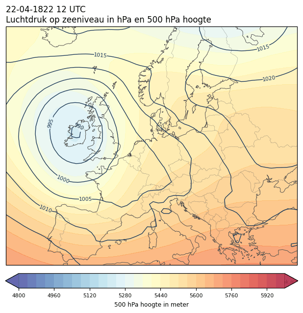 Weerkaart van 22 april 1822 om 12 UTC