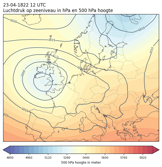 Weerkaart van 23 april 1822 om 12 UTC