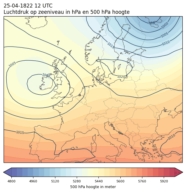 Weerkaart van 25 april 1822 om 12 UTC